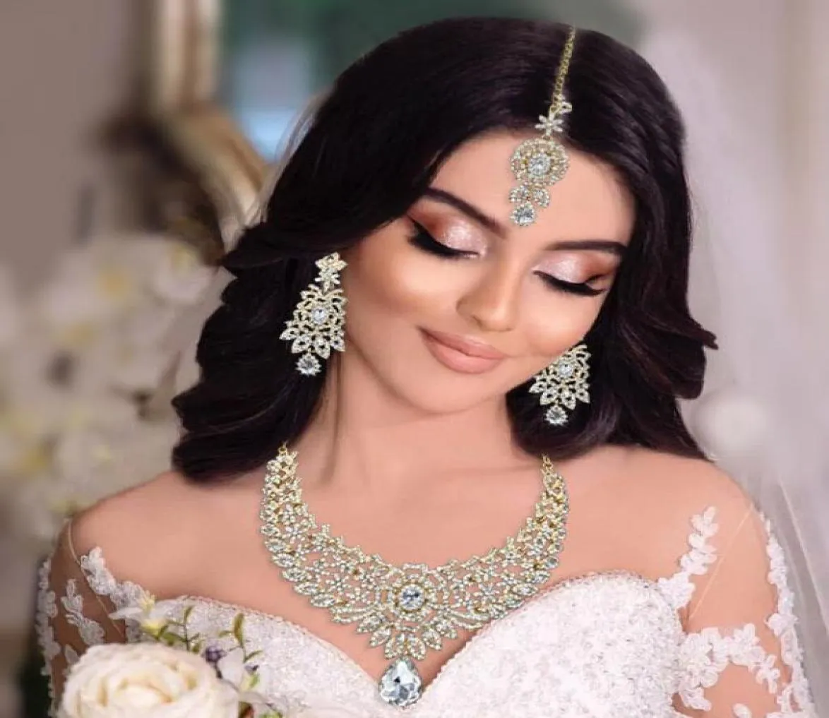Overige sieradensets HB75 Dubai Set Oorbel voor Dames Bruidsaccessoires Bruiloft Ketting Indiaas Kristal Voorhoofd Hoofdtooi 2302078454055