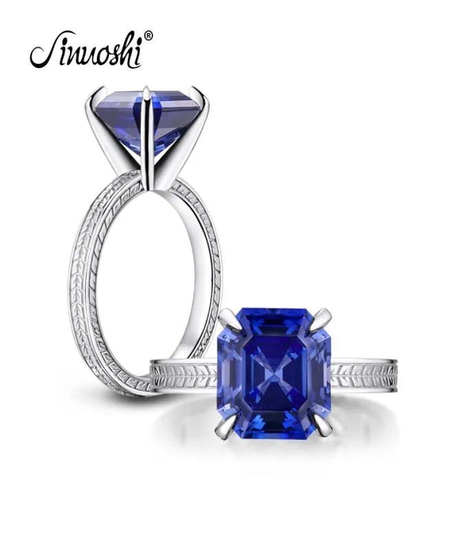 Ainuoshi 6 quilates asscher corte solitário azul anéis criados tanzanita pedra preciosa noivado casamento anel de prata esterlina jóias y20012509206