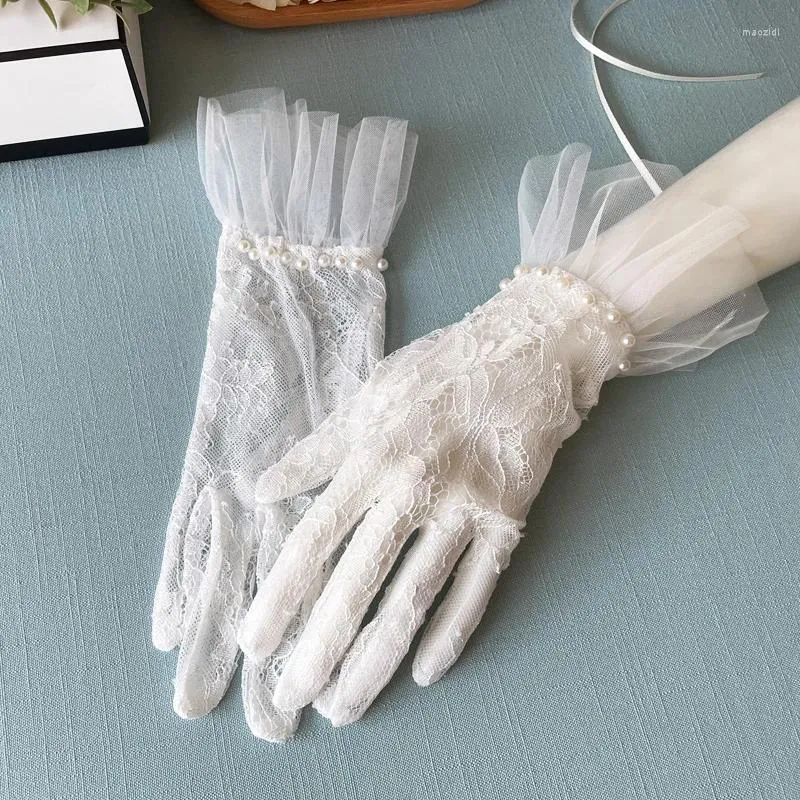 Decoração de festa estilo coreano luvas de noiva elegante nupcial laço curto fio branco vestido de casamento acessórios po estúdio