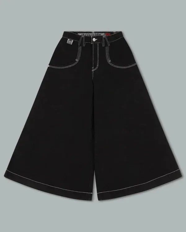 Mens Black Cotton Wide Leg Jeans Oversized Hip Hop