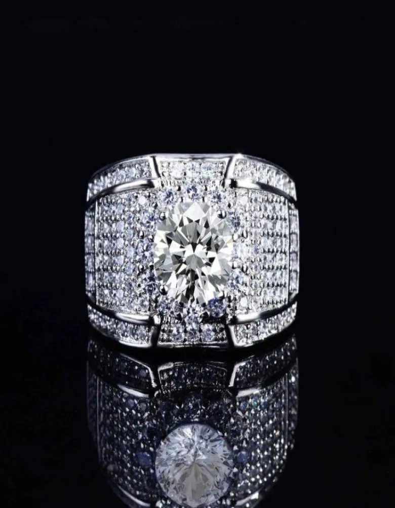 Кольца кластера из натурального 18-каратного золота, обручальное кольцо для мужчин, роскошное полное бриллиантовое паве 1,8 К, элегантное простое женское ювелирное изделие Mens1322280