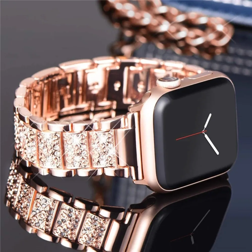 Женский ремешок с бриллиантами для Apple Watch, ремешок 38 мм, 40 мм, 42 мм, 44 мм, браслет из нержавеющей стали для iWatch Ultra 49 мм 41 45 мм 8/7/6/5 4 3