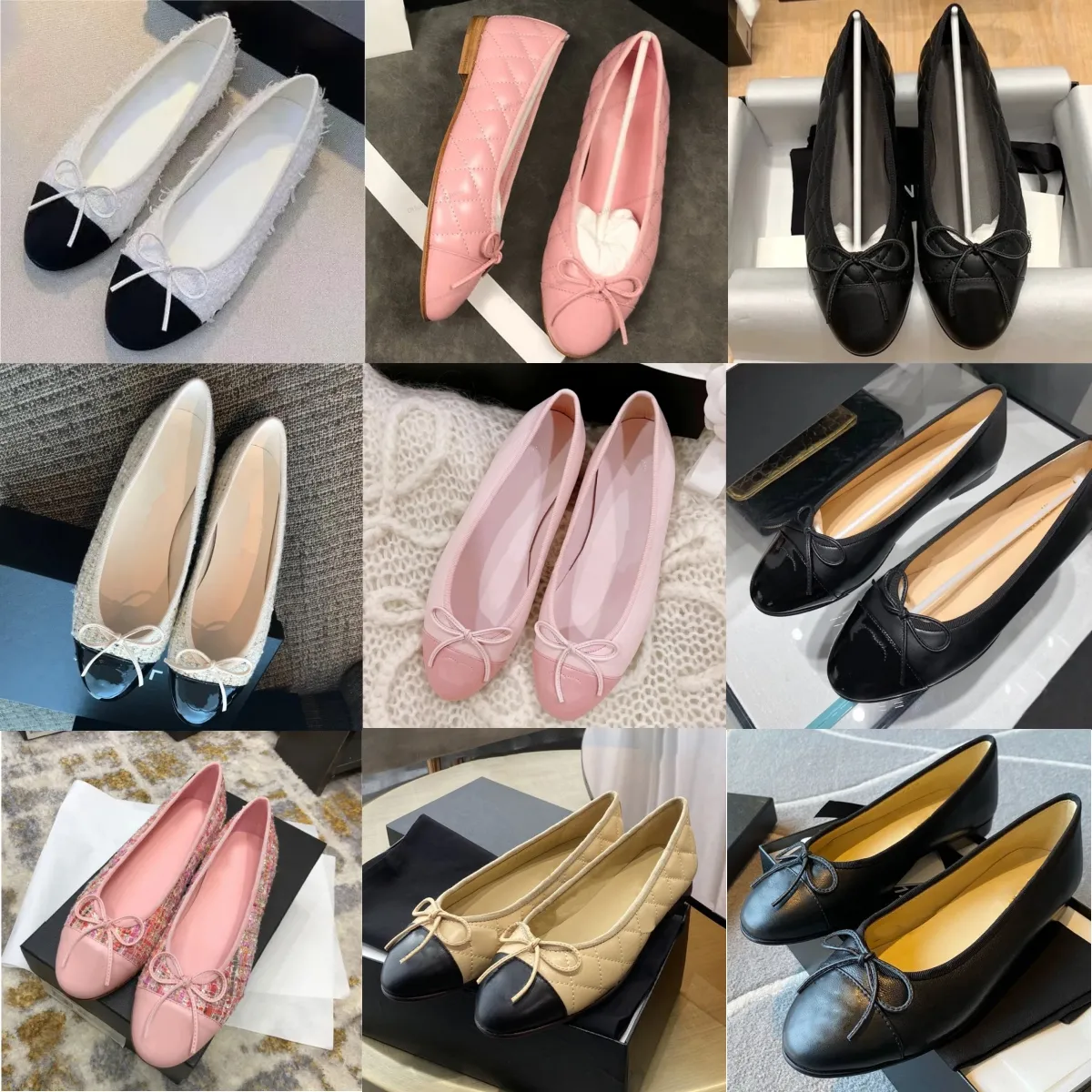 Paris Marque Sandales Noir Ballerines Chaussures Femmes Printemps Matelassé Véritable Cuir Rose Slip sur Ballerine De Luxe Bout Rond Dames Robe Chaussures 35-42