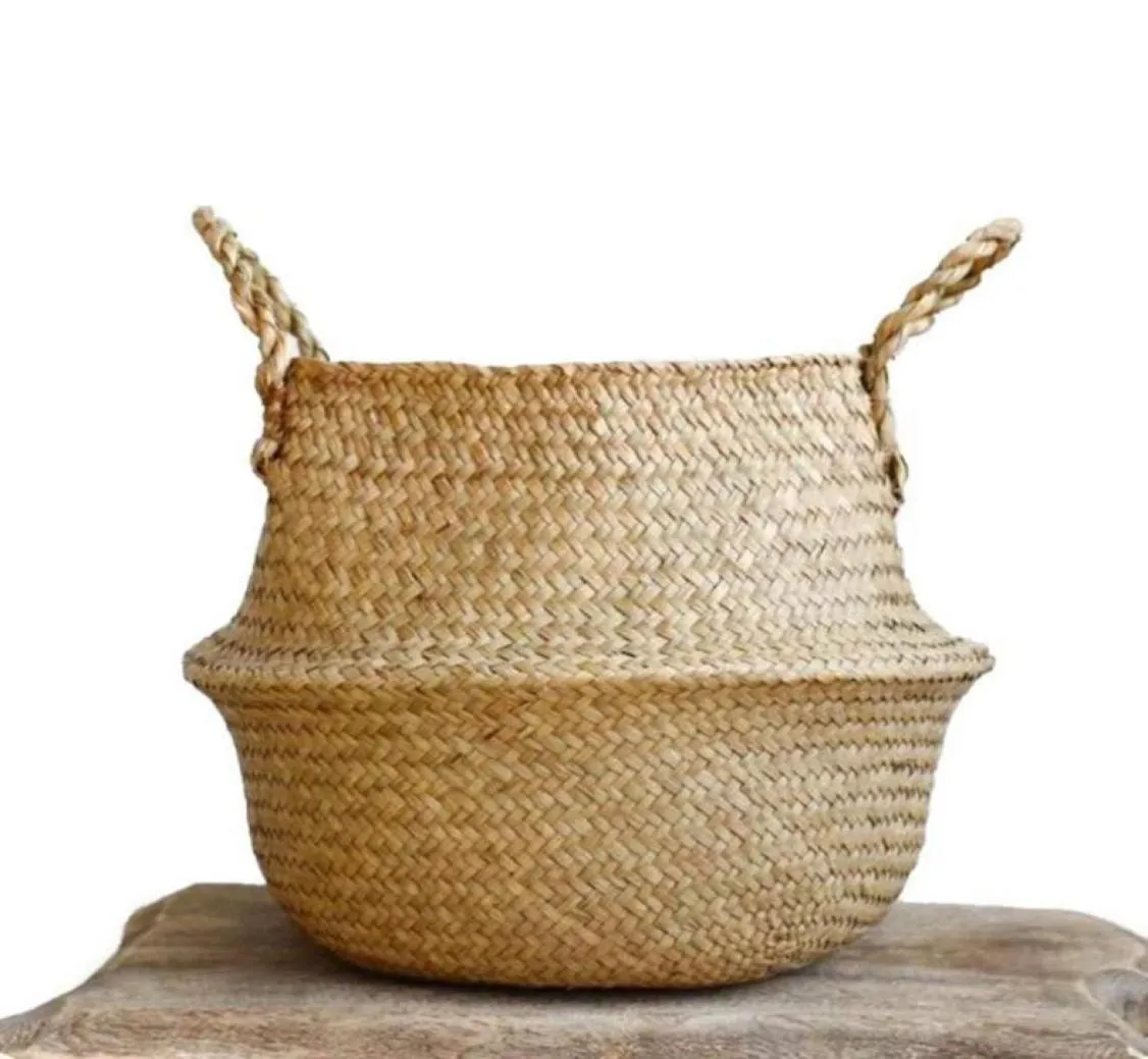 Woven Seagrass Basket Tote Belly Basket for Storage Laundry Picnic Plant Pot Cover Beach Bag4034248