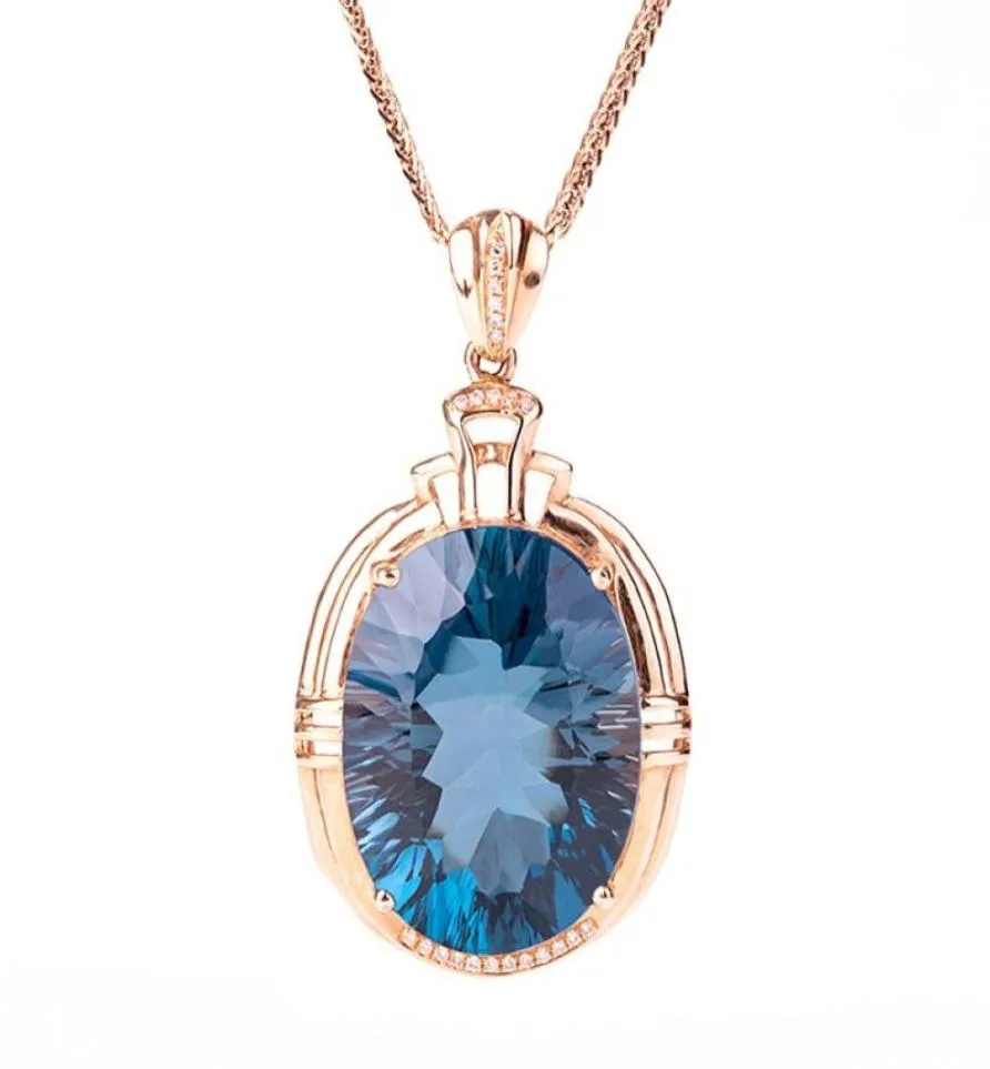 Vintage bleu cristal topaze aigue-marine pierres précieuses diamants femmes pendentif colliers 18k or rose couleur tour de cou bijoux bijoux cadeau5781268