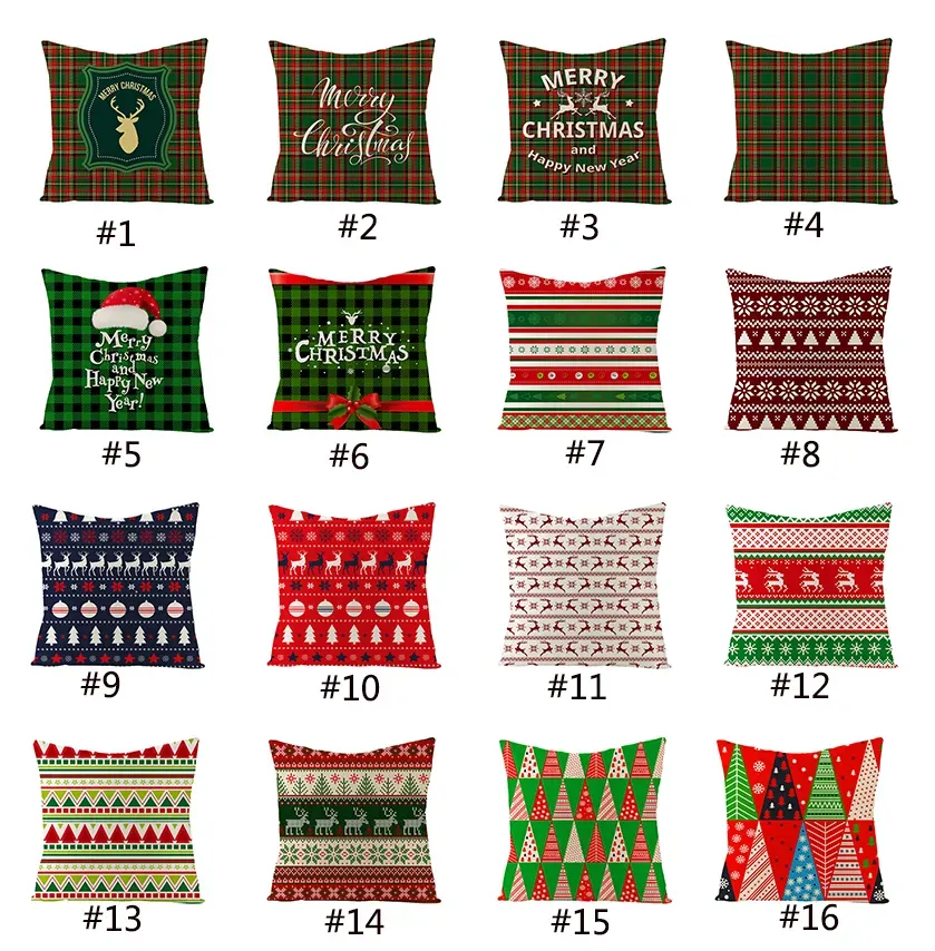 40 Styles New Christmas Pillow Case Plaid Linen Pillow Covers Square Sofa Decorative Pillow Cushion Cover Xmas Pillowslip Home Decor M2437