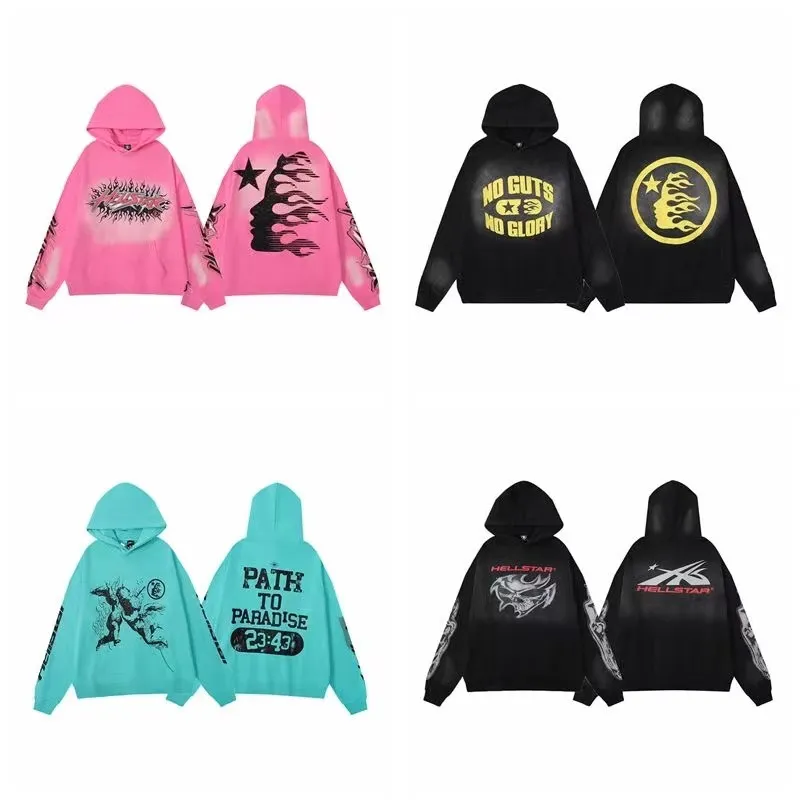 Herr hoodies hellstar hoodie plus fleece hoodie för män och kvinnor ny höst och vinter hoodie high street ins retro gamla szie s-xl