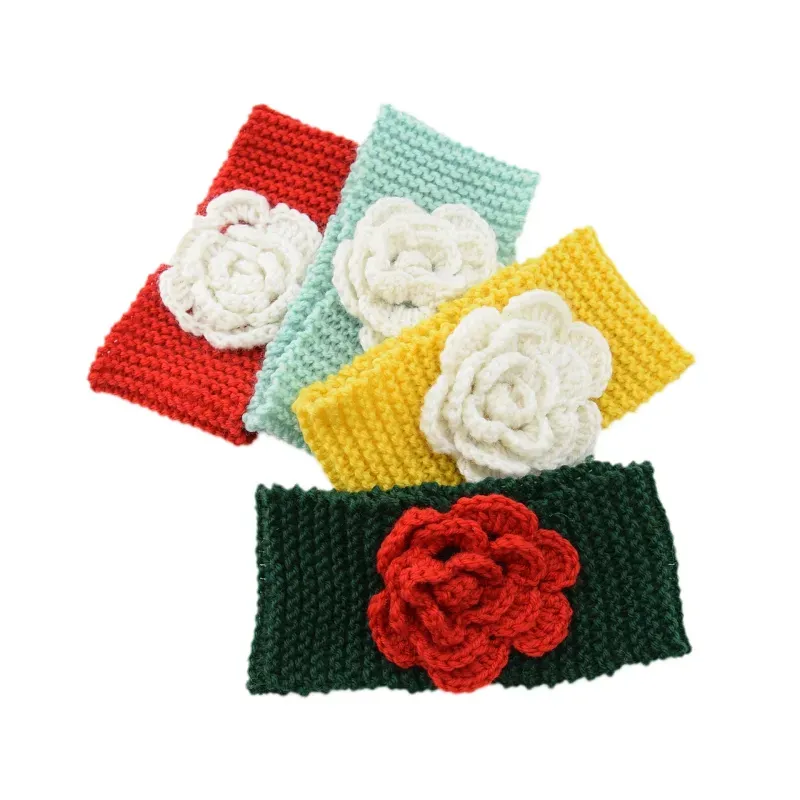 Winter Warm Baby Turban Knitted Wool Headbands Fashion Crochet Flower Headwear Girls Hair Accessories Newborn infant floral Headwrap M3054