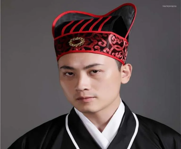 Berets Adult Men Ancient Hat Chinese Traditional Headdress Hanfu Yellow Red Vintage Cosplay Outfit For1387279