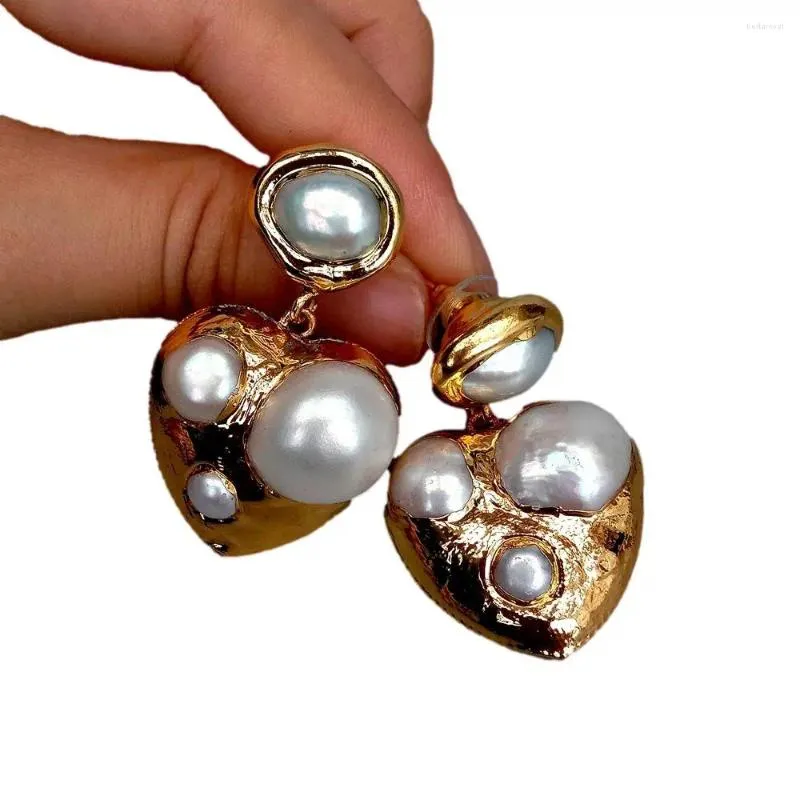 Boucles d'oreilles pendantes YYGEM perle d'eau douce blanche de culture naturelle en forme de coeur bijoux à la mode pour femmes
