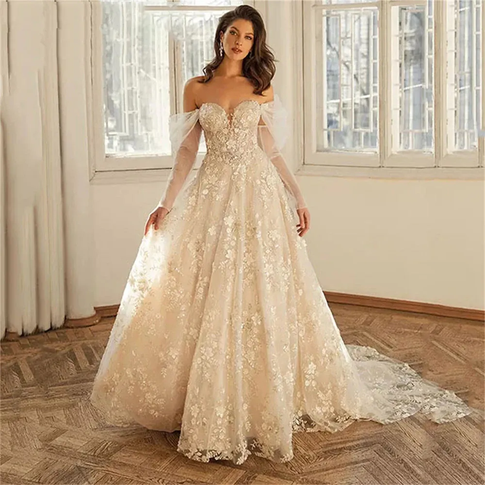 Elegantes Hochzeitskleid Schatz von Schulterspitze Applikat Rückenfreies Tüllbrautkleid bodenlange Vestido de Novia 328 328