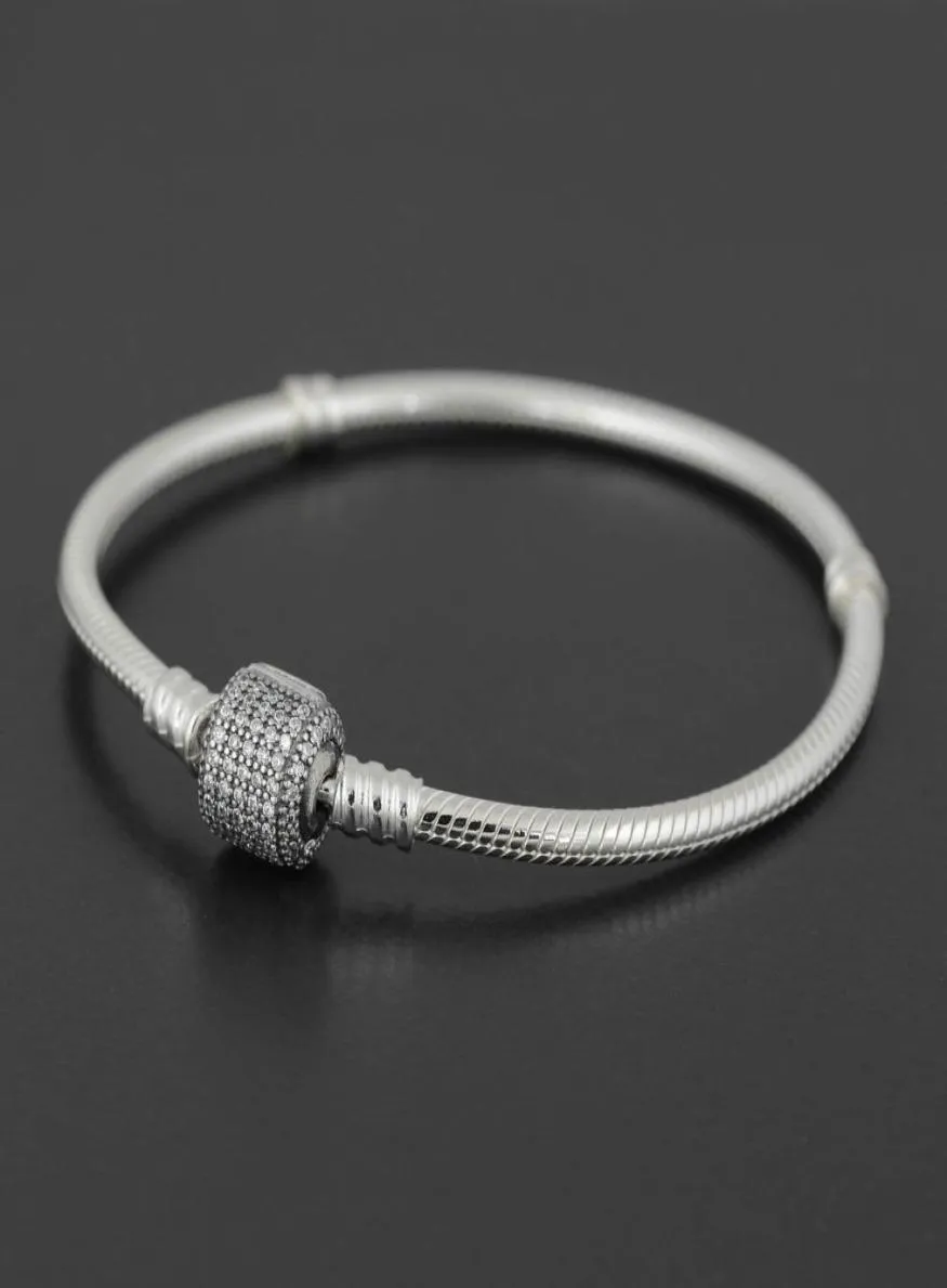 Authentic 925 Sterling Silver bracelet Bangle with LOGO Engraved for European Charms and Bead 10pcslot You can Mixed size sh1147488