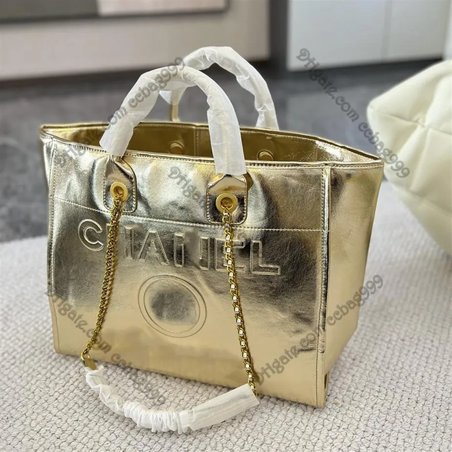 Ladies Glitter Designer Beach Shopping Bags Gold Silver Balck Shiny Lambskin Luxury Totes Bag Handle Handbag With Chain Outdoor La284Z