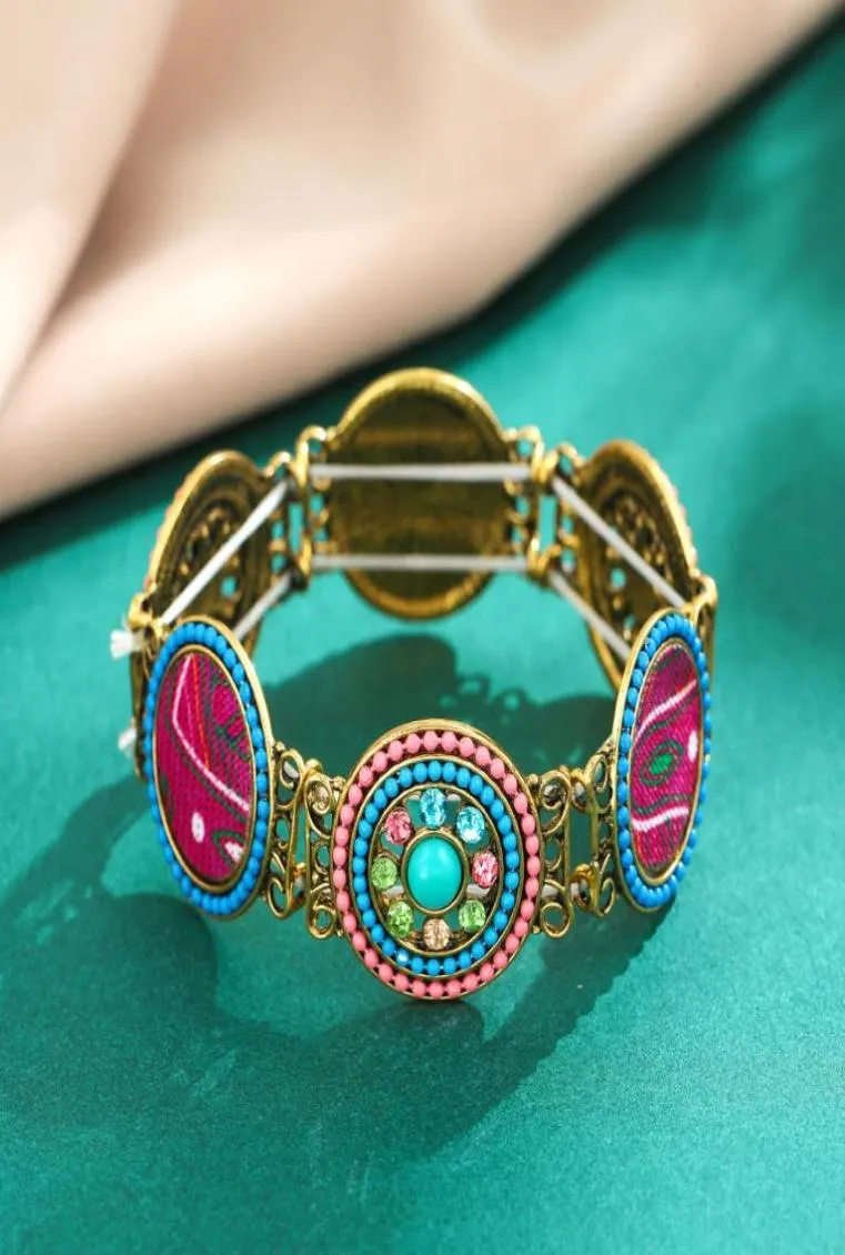 Bracelet de Style rond Vintage avec strass colorés, bracelet élastique creux en acrylique pour femmes et hommes, bijoux 3986942