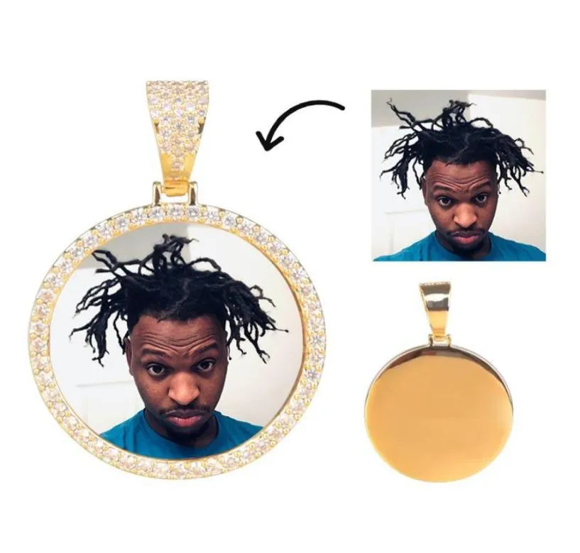 Personnalisé Po Grande Taille Ronde Pendentif Collier Personnalité Men039s Hip Hop Glacé 4mm Tennis Chaîne Cubique Zircon Or Argent Gi6104878