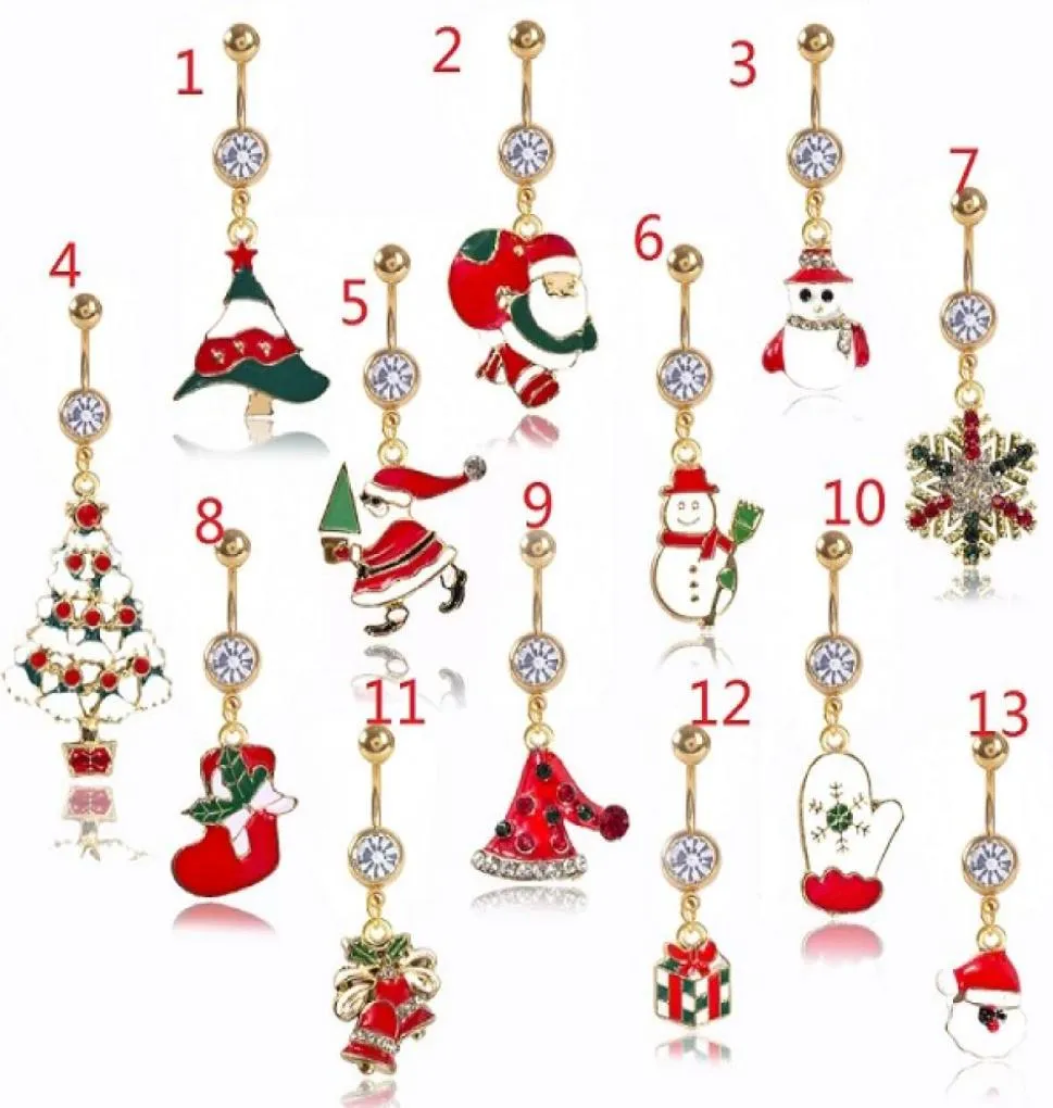 DS8 New Christmas belly button ring piercing red woman body Piercing jewelry rhinestones tree Navel bar 14G stainless steel1518822