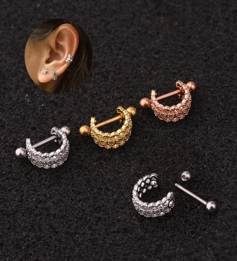 Andra 1 st 20 g (0,8 mm) rostfritt stål skivstång med CZ -hoop -lage helix daith rook lob örhänge öron piercing smycken2628686