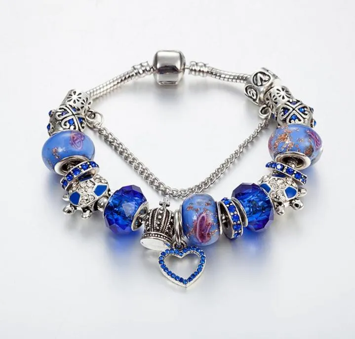 Fili fascino blu perline di vetro braccialetto fai da te cristallo tartaruga corona ornamenti intero7610225