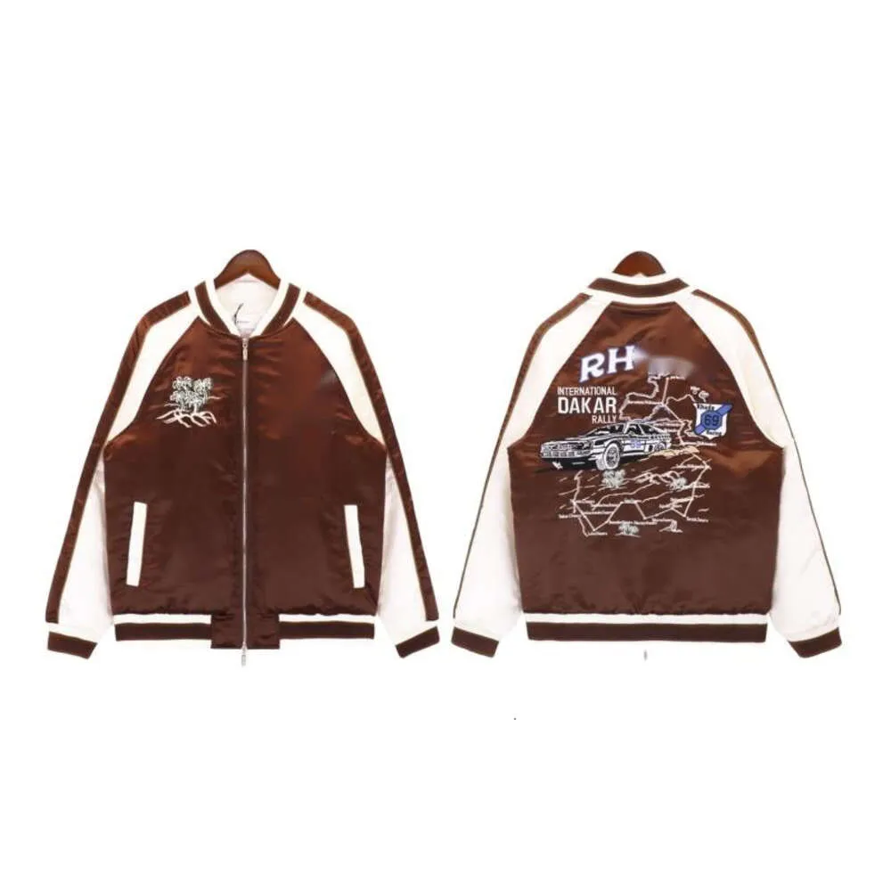 RHUDEジャケットデザイナーファッションマンルーデットラウンドカラーは、ラベルとロゴ付きの綿のパディング付きの厚いレーシングジャケットです