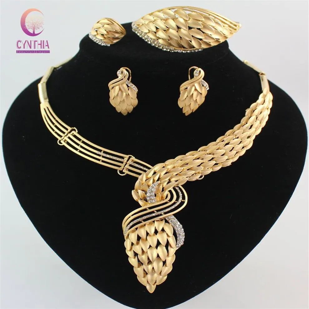 Ankunfts-afrikanisches Kostüm-Halsketten-Schmuck-Set 18K vergoldeter Kristall-Hochzeits-Frauen-Braut-Accessoires nigerianischer Schmuck-Sets2200