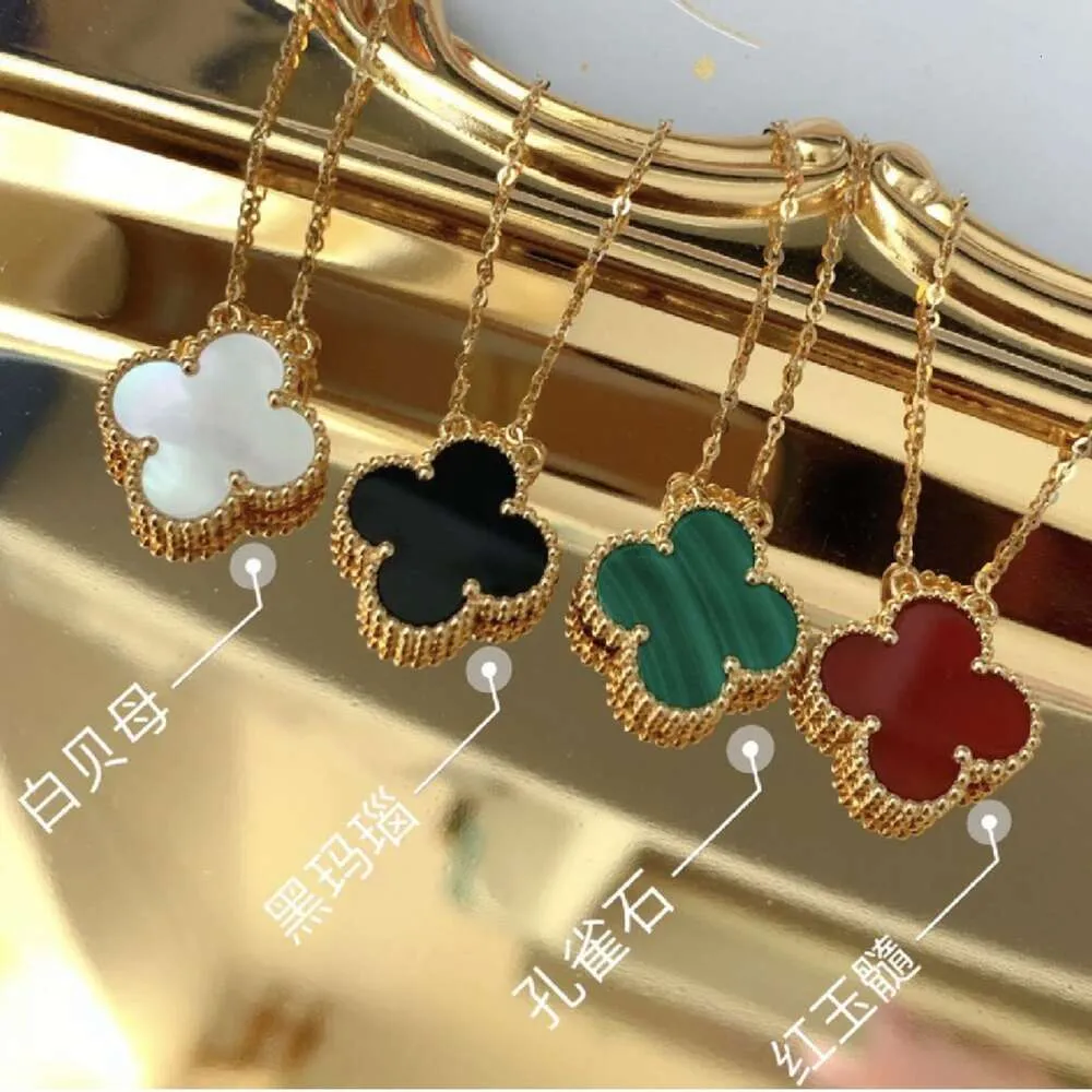 Van Clover Gold High Edition Four Leaf clover Necklace Natural Fritillaria Malachite Pendant 18k Rose Gold Full Diamond Collar Chain