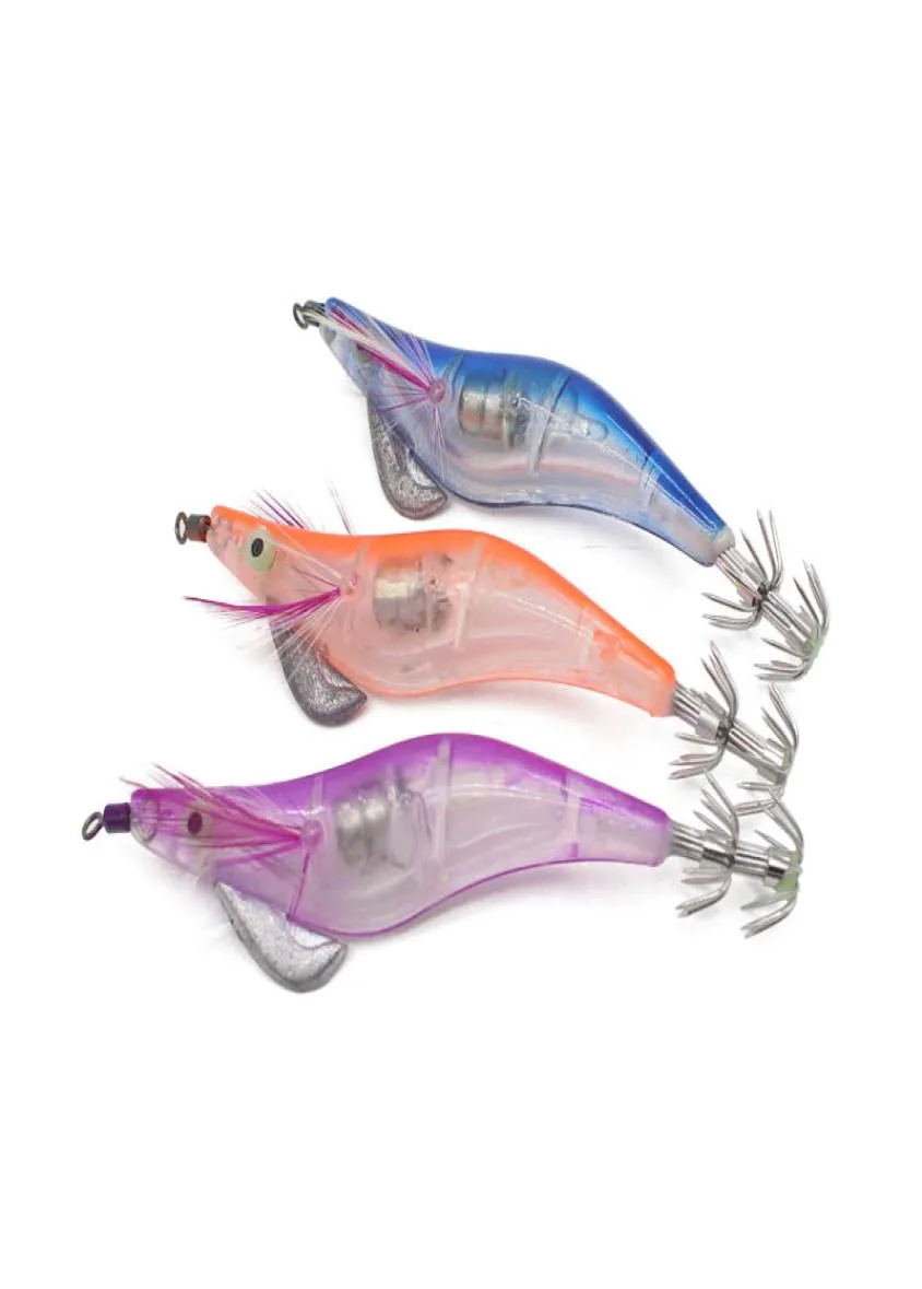 NewArrival 10cm 125g LED Electronic Luminous Lures Squid Jig Night Artificial Fishing Wood Shrimp Light Jigs Lure2302969