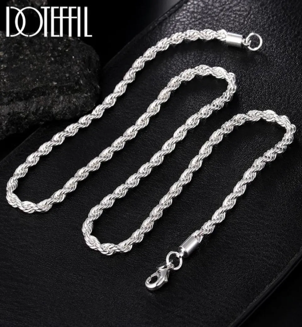 925 Sterling Silver ed Rope Chain Necklace 1618202224 Inch 4mm For Women Man Fashion Wedding Charm Jewelry9201553