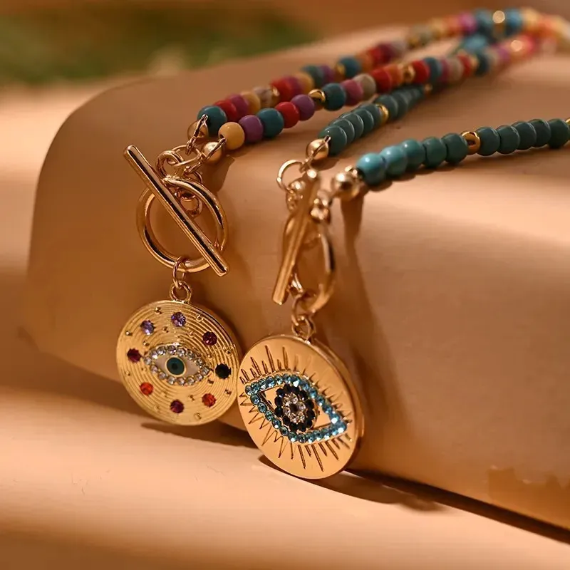 Naszyjniki wisiorek kolorowy kamienny naszyjnik Choker dla kobiet łańcuch ze stali nierdzewnej Modna Zła urok codzienny akcesoria biżuterii prezent 231212
