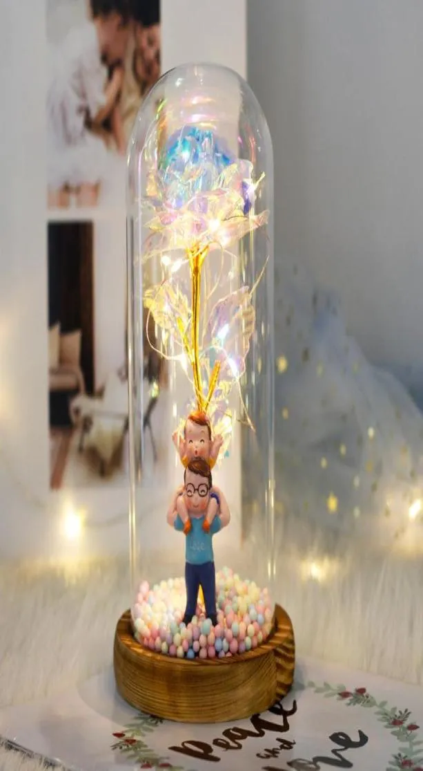 Decorative Flowers Wreaths 2021 LED Enchanted Galaxy Rose Eternal 24K Gold Foil Flower With Fairy String Lights In Dome Home Dec7277006