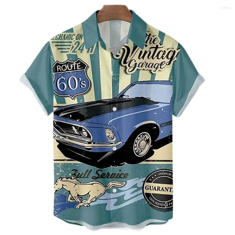 Ropahombre Moda Camisas Casuales para Hombres Verano Vintage Top 3D Impreso Coche Suelto Camisa Hawaiana para Hombres Playa Aloha Ropa de Moda Ropahombre 921