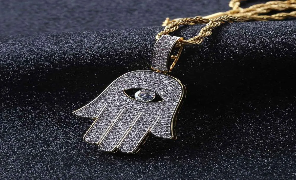 Hip Hop Microinlaid Zirkoon Pierced Eye Fatima Hand Hanger Ketting Gouden Ketting Mannen Vrouwen Sieraden Gifts2784600