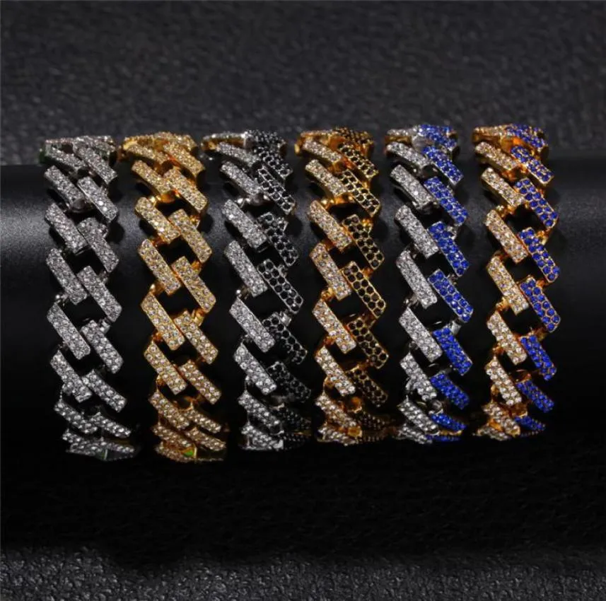 Mens Gold Silver Chain Miami Cuban Link Hip Hop Bling Chains Designer Bracciale Men Hiphop Gioielli Hiphop Luxury Diamond Iced Out Bracelet2047051