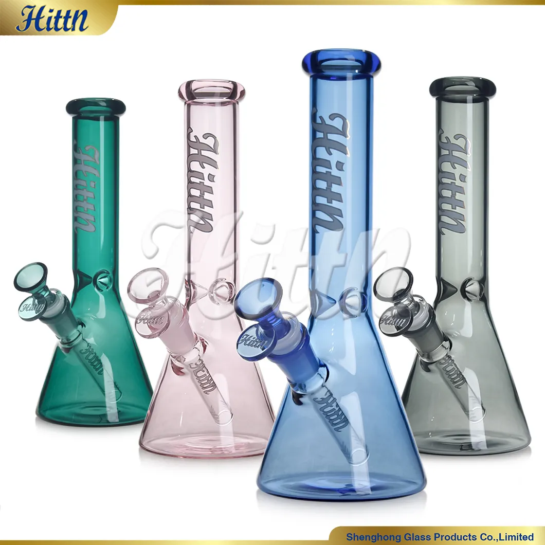 Hittn Beaker Bong Color Glass Bong 10インチ厚さ5mmの手吹きガラス水パイプ14mmジョイントレイクグリーンピンクブルーブラック2024 NEW