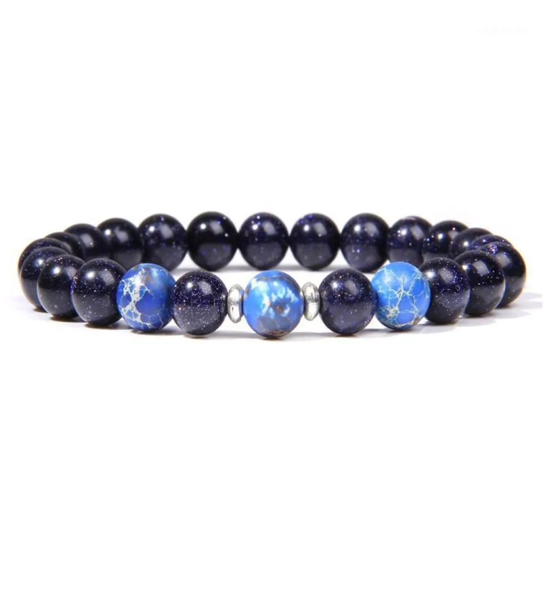 Fios frisados brilhantes pulseiras de arenito azul moda masculina 2021 vendendo 8 mm jaspers imperiais contas naturais gem pedra cura ener1955980