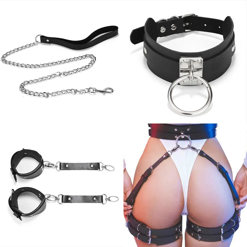 Sexig set strumpebälte sexig gotisk lädersele bdsm kropp bondage bur punk underkläder ben hängslen remmar kvinnor sexigt bälte 231213