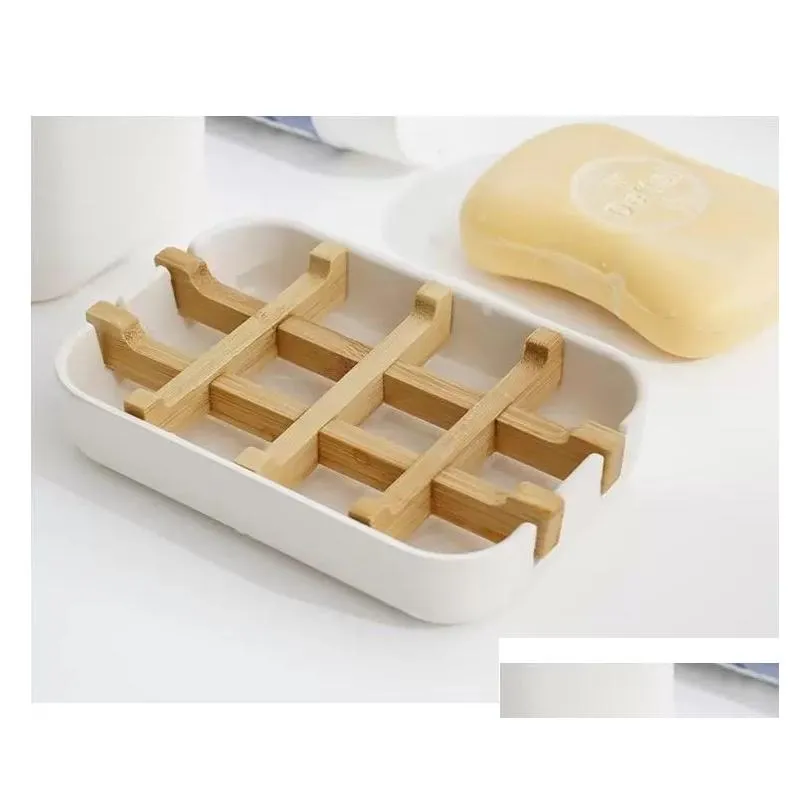 Tvålrätter Creative Modern Simple Badrum Anti Slip Bamboo Fiber Soap Dish Tray Holder 13.2x8.5x2.5cm June23 Drop Delivery Home Gard Otolz