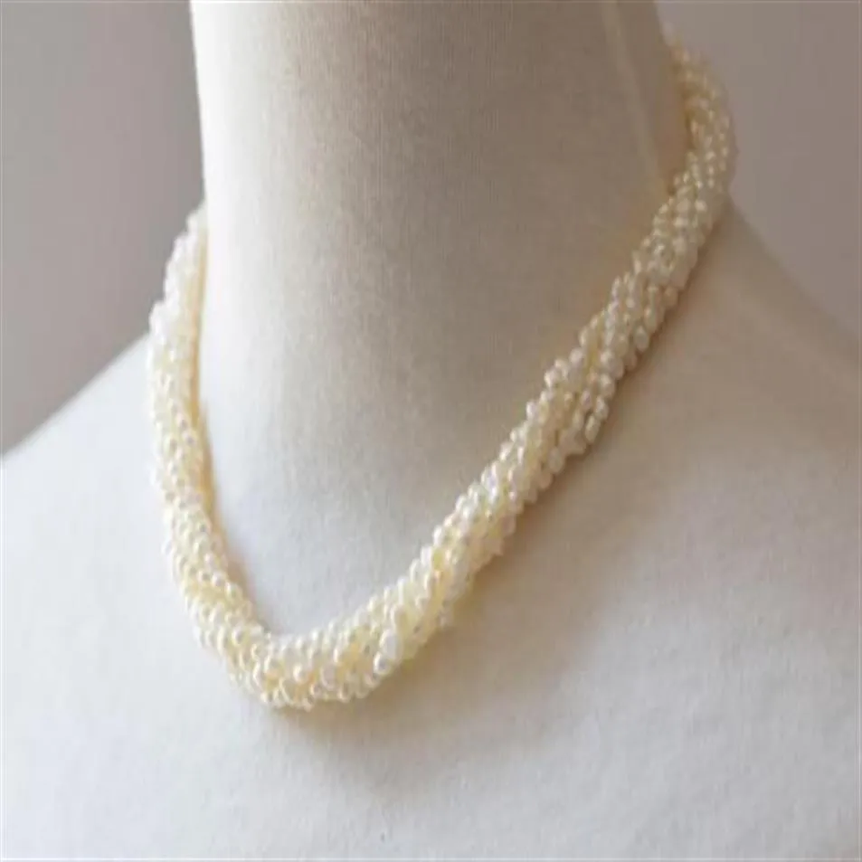 複数のストランドツイニングパールネックレス自然な小さな真珠穀物織り黒と白の短い鎖骨チェーン300J