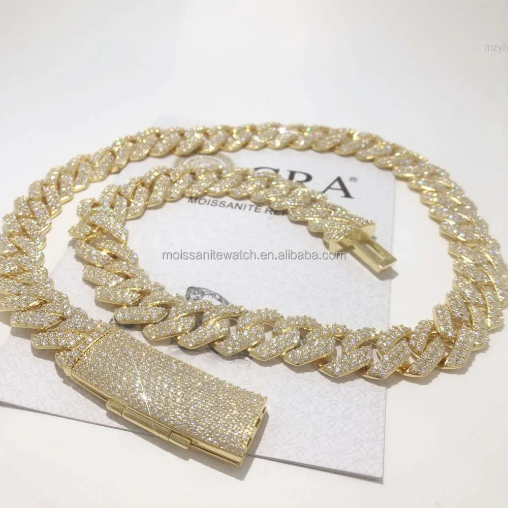 Anpassade Hip Hop -smycken Moussaint Cuban Necklace S925 Sterling Silver Plated 14k Gold Full Set Diamond Chain