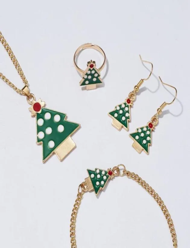 Urok bransolety dziewczęta biżuteria prezent biżuterii świąteczne łosie drzewo Święty Mikołaj Naszyjnik Bransoletka Pierścień 4 w 1 set Whole6519914