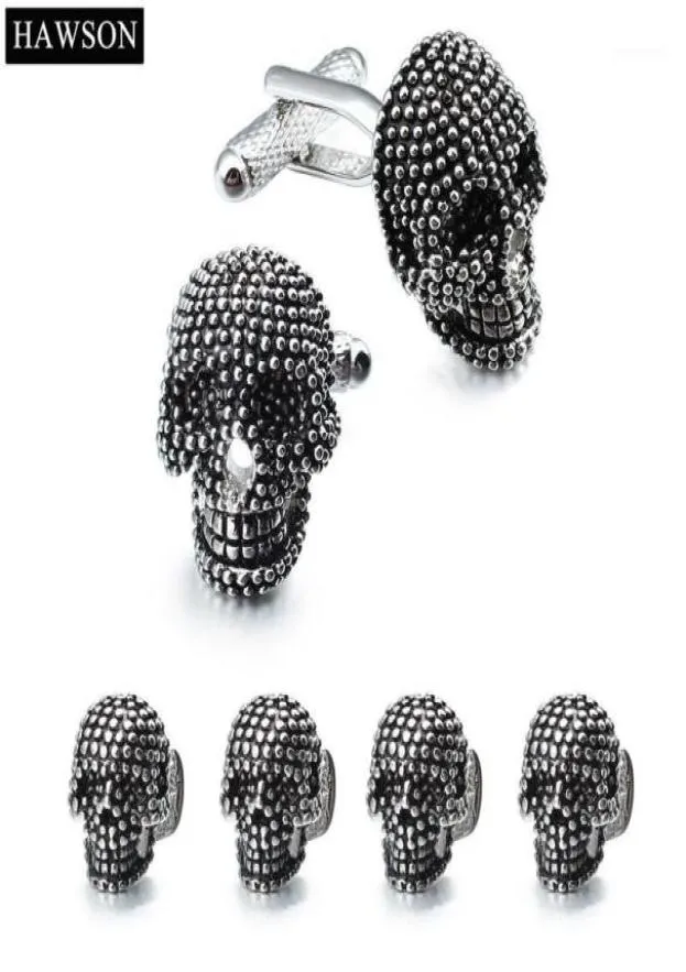 Trendiges Totenkopf-Manschettenknöpfe-Set mit Nieten für Herren, weißes Smokinghemd, Schmuck, Accessoires, Party-Geschenk, schwarze Emaille-Manschettenknöpfe13410965