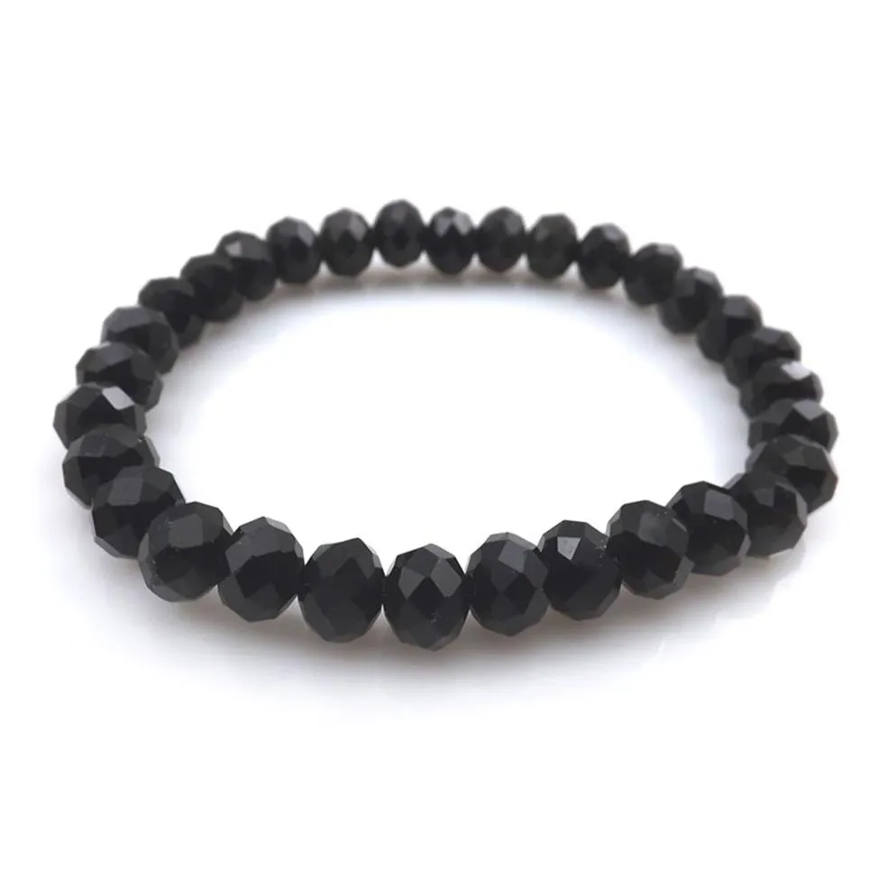 Schwarze Farbe 8mm Facettiertes Kristallperlenarmband für Frauen Einfacher Stil Dehnbare Armbänder 20 Stück Los 219U