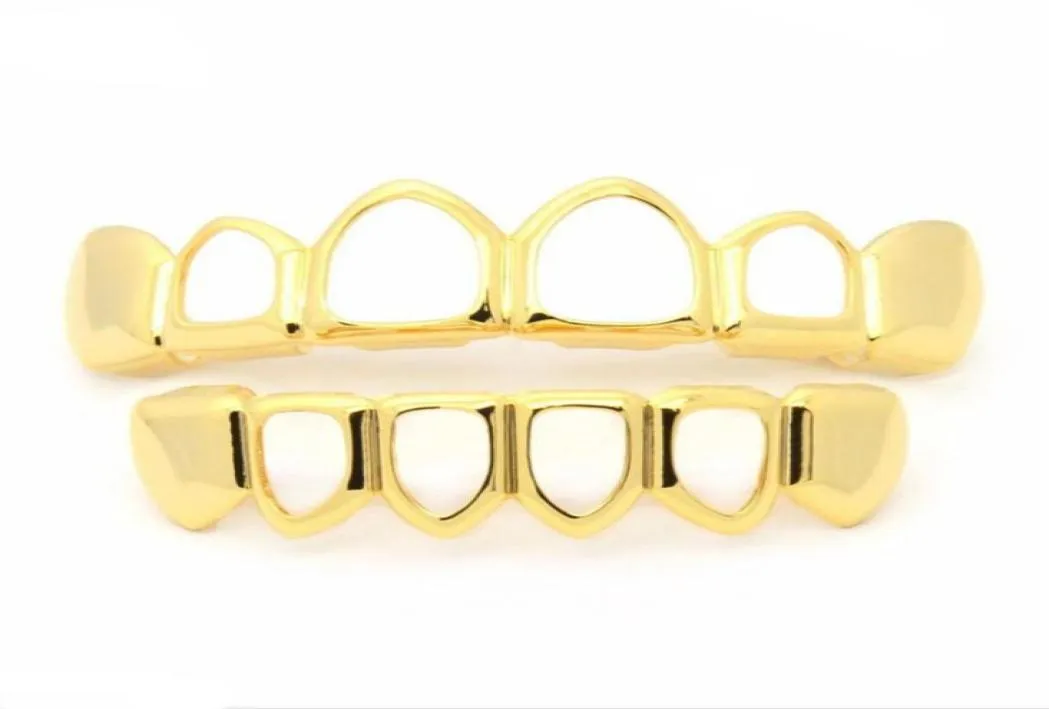 Hip Hop zęby Grillz puste górne dolne kły dolne Grillz Zestaw wampirów Grille Zestaw Gold Bling Pusty Bloodsucker Caps1416240