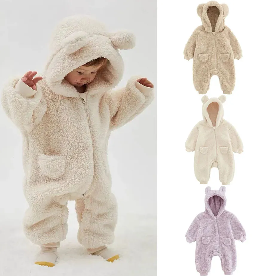 Rompers 0-2Y born Baby Rompers Autumn Warm Fleece Baby Boys Costume Baby Girls Clothing Animal Overall Baby Outwear Jumpsuits 231212