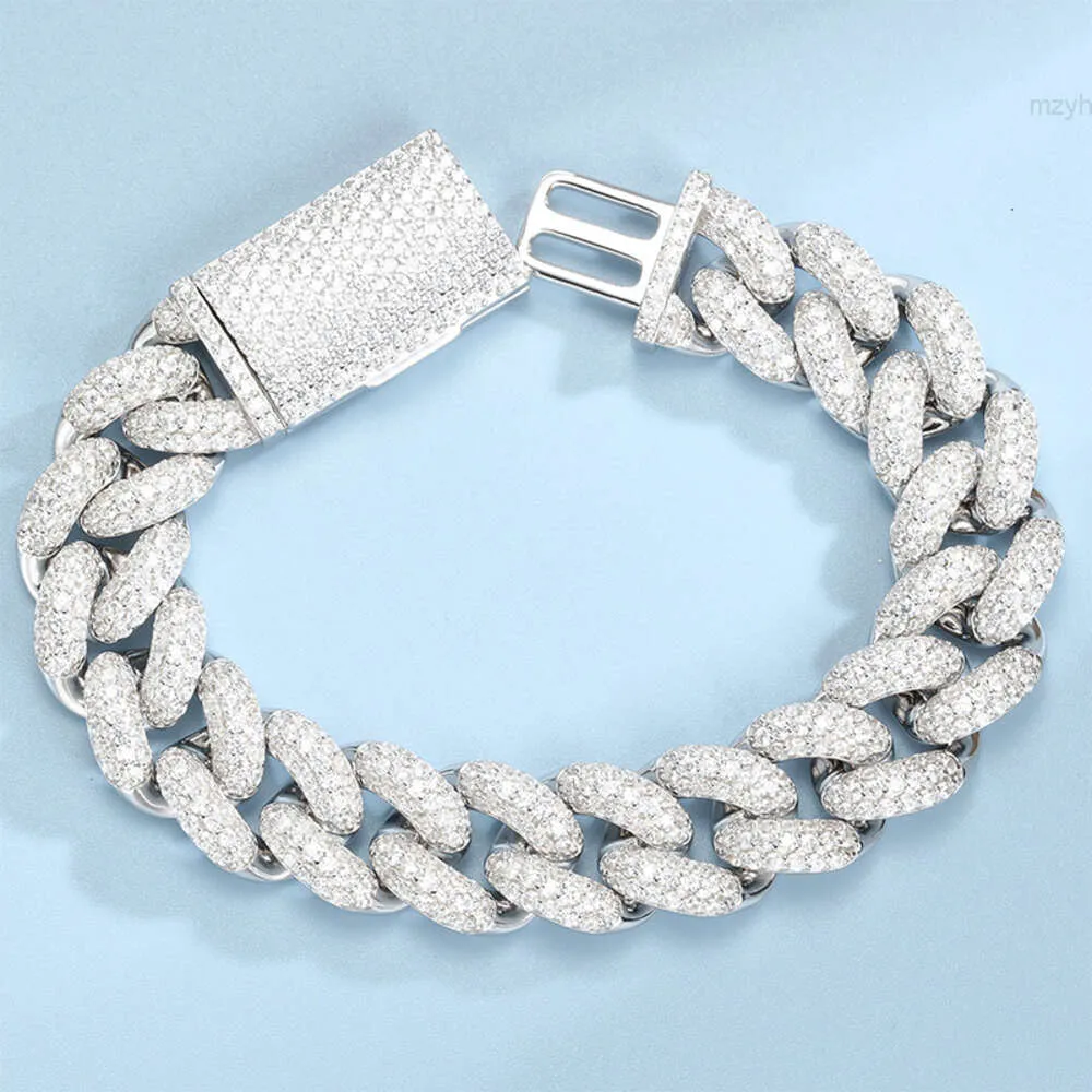 Wholesale Buss Down 25cts Sterling Silver Cuban Llink Hip Hop 18k White Gold Plated Moissanite Bracelet for Men