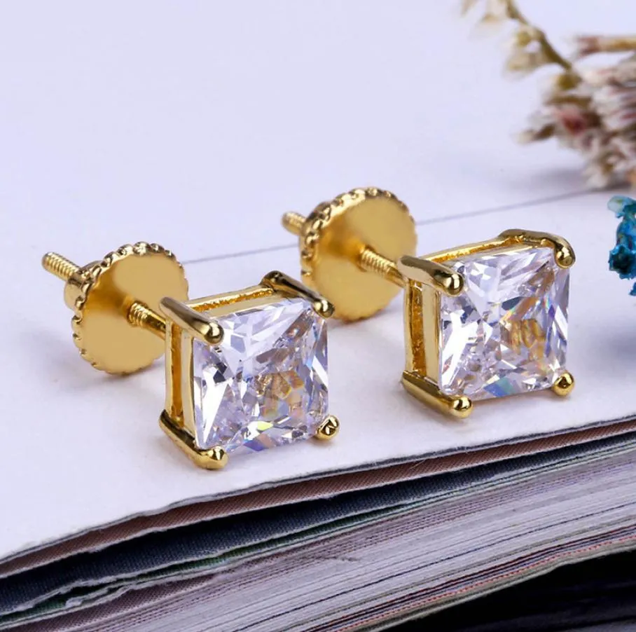 Moda Hiphop de oro de 18 quilates con hielo hacia fuera CZ Cubic Zircon Pendientes cuadrados 04 06 08 cm Regalos para hombres Pendientes llenos de diamantes Rappe3137419