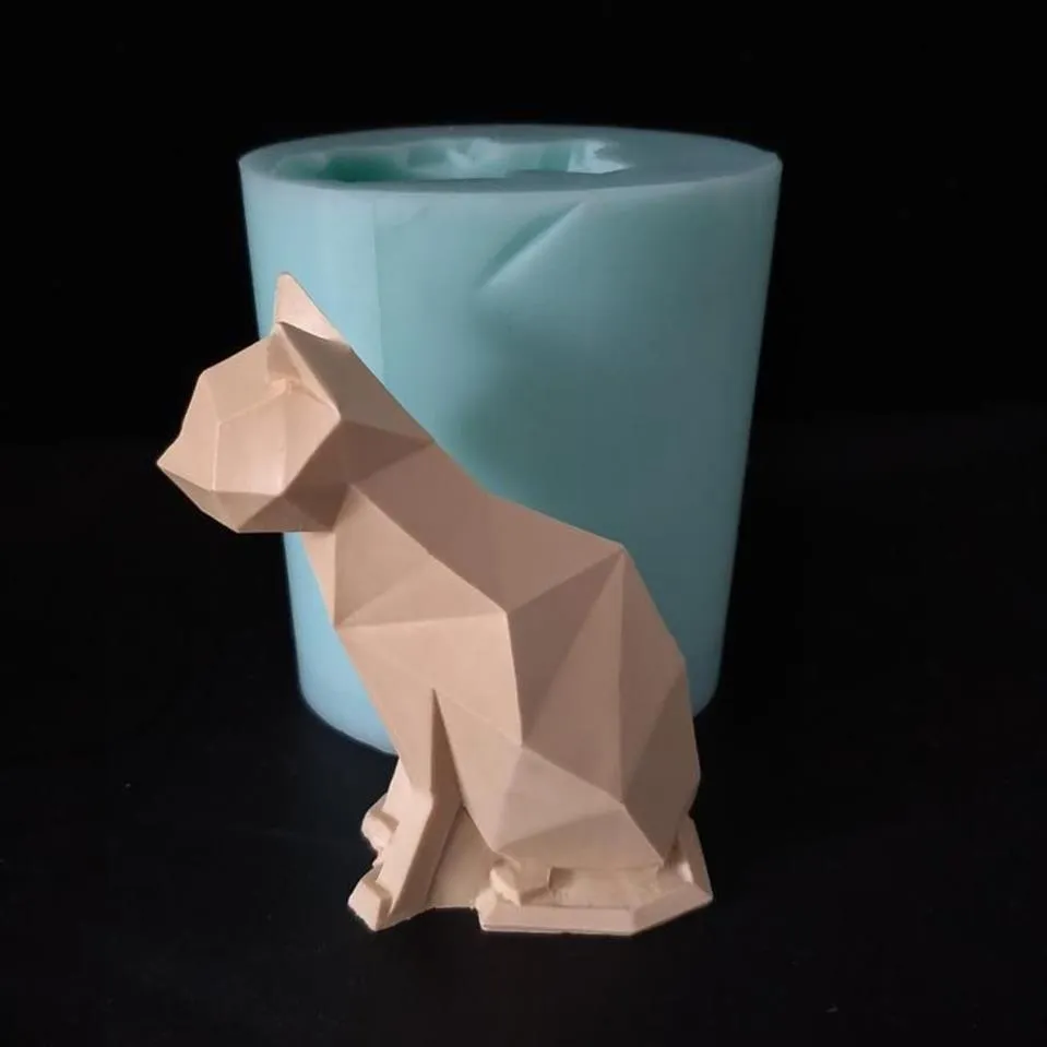 Stampi da forno 3D Animale Gatto Geometria Gattino Cemento Stampo per cemento Aroma Pietra Manuale Fai da te Silicone Candle271u