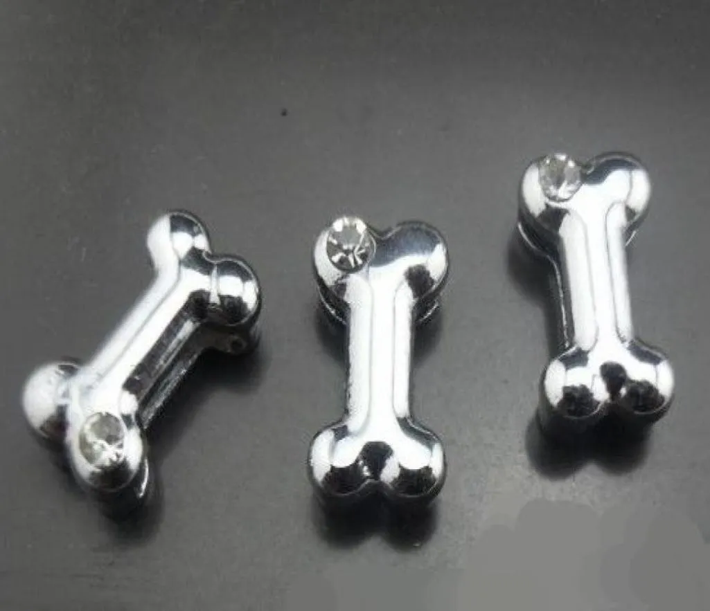 100pcslot 8mm One Rhinestone Dog Bone Slide Charm Fit For 8mm Pet Collar Armband Keychains8061802