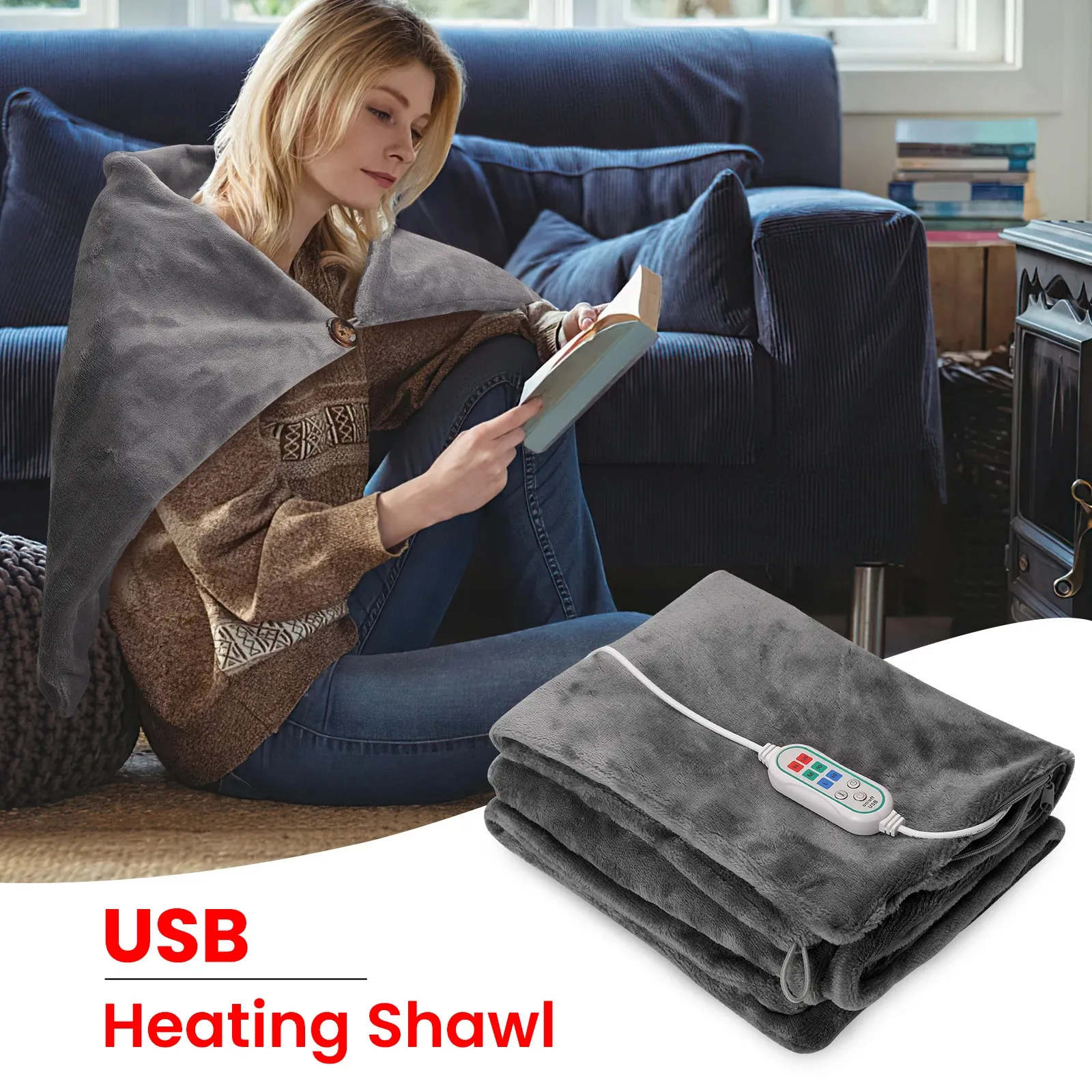 Cobertor elétrico Cobertor de aquecimento elétrico USB xale aquecido 45 * 80 CM 3 engrenagens Cobertor de isolamento térmico ajustável Termostato Aquecedor corporal de inverno 231212