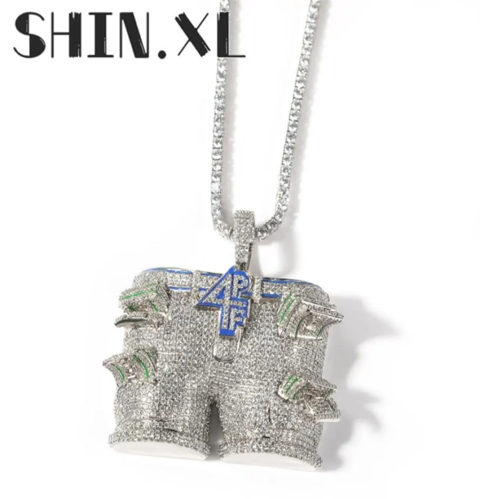 Iced Out Letter 4PF Dollar Pants Pendant Necklace Gold Silver Plated Mens Hip Hop Jewelry Gift4695380