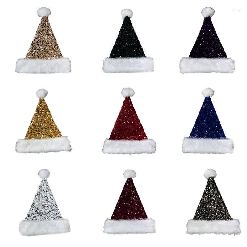 Ball Caps Adult Santa Hat Sequins Thicken Plush For Holiday Christmas Year Symbol